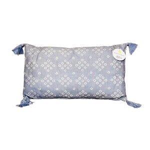 Blue and White Double Sided Lumbar Pillow Stripe Diamonds Tassels 10” x 18” New